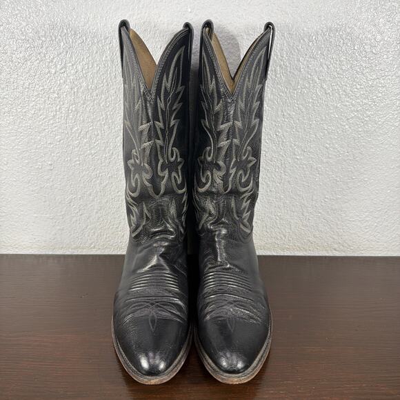 Vintage Dan Post Cowboy Boots Mens Size 10 D Black Leather Western 90s 16770 main image 5